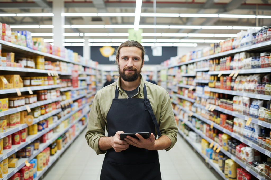 Profissional de campo utilizando smartphone corporativo para registro de vendas em tempo real