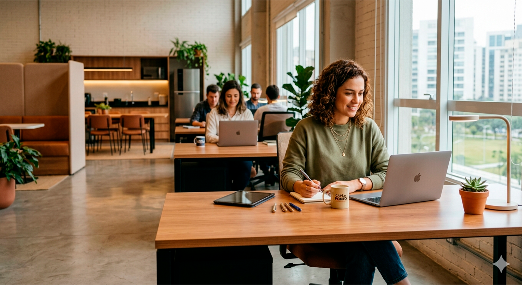 Profissional trabalhando em notebook em escritório moderno representando a alocação de profissionais de TI